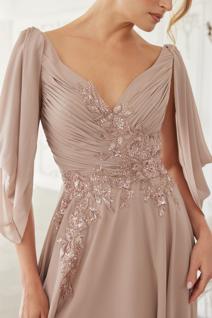 Nox Anabel ME151 Embroidery Chiffon V-neck Long Sleeve Gown