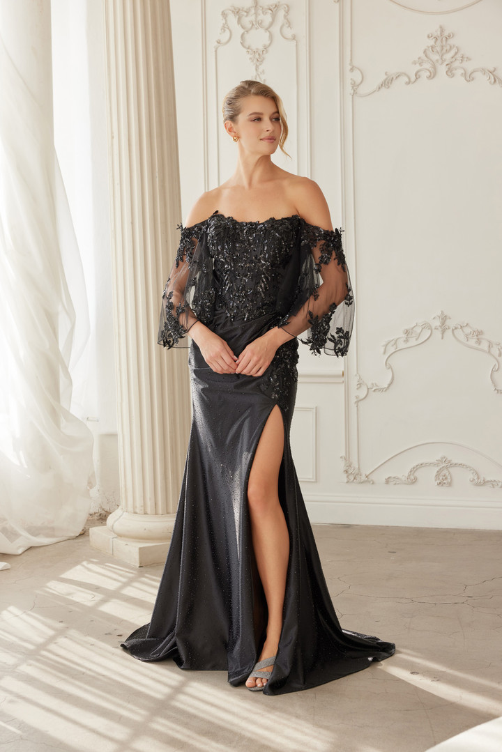 Nox Anabel ME153 Heat Set Stone Embroidered Scoop Neck Dress