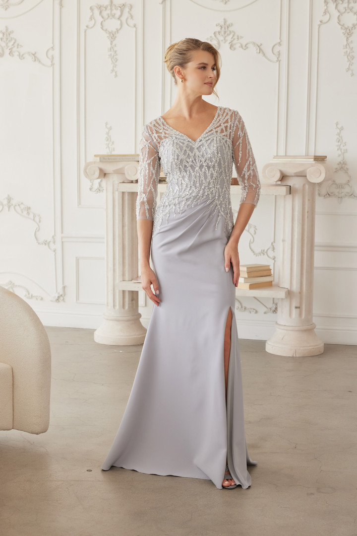 Nox Anabel MH161 Fully Beaded Quarter Sleeves V-neck Gown