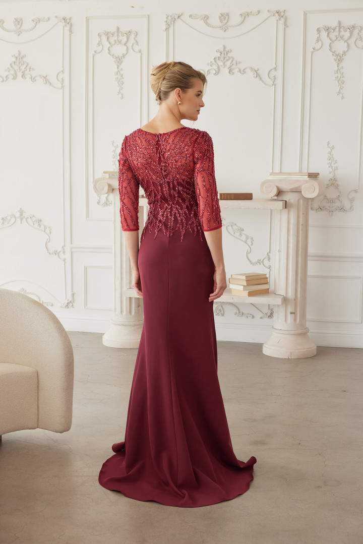 Nox Anabel MH161 Fully Beaded Quarter Sleeves V-neck Gown