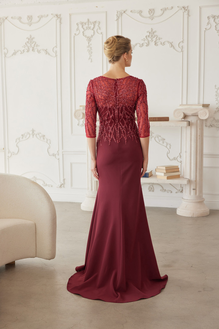 Nox Anabel MH161 Fully Beaded Quarter Sleeves V-neck Gown
