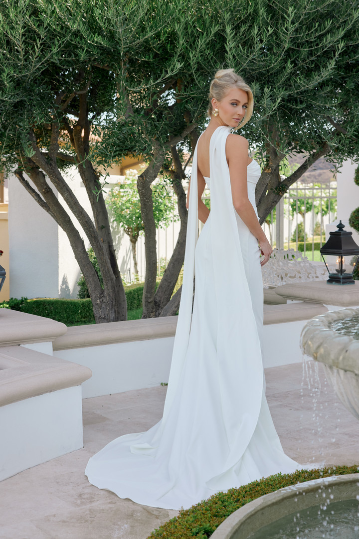 Nox Anabel JE1081 Sweetheart Scarf Overlay Strapless Gown