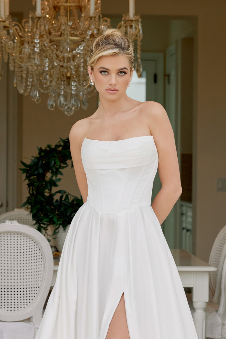 Nox Anabel JE1082 Satin Scoop Neck Strapless Wedding Gown