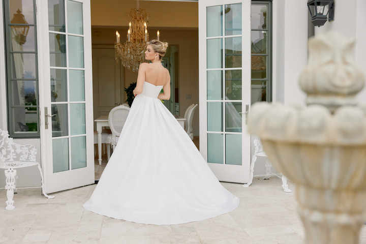 Nox Anabel JE1082 Satin Scoop Neck Strapless Wedding Gown