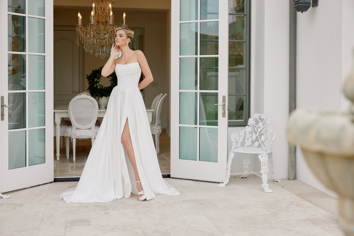 Nox Anabel JE1082 Satin Scoop Neck Strapless Wedding Gown