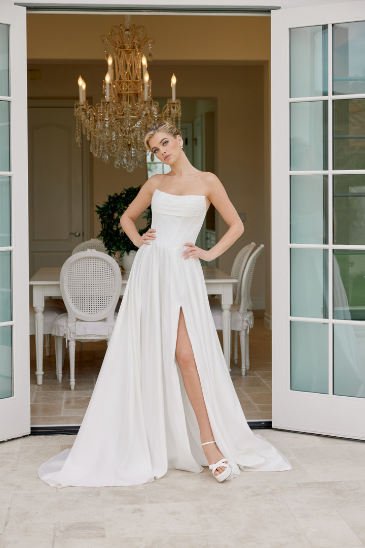 Nox Anabel JE1082 Satin Scoop Neck Strapless Wedding Gown