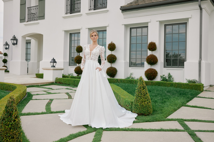 Nox Anabel JE1078 Illusion Long Sleeve Deep V-Neck Gown