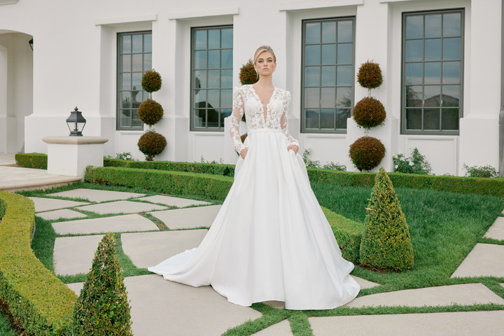 Nox Anabel JE1078 Illusion Long Sleeve Deep V-Neck Gown