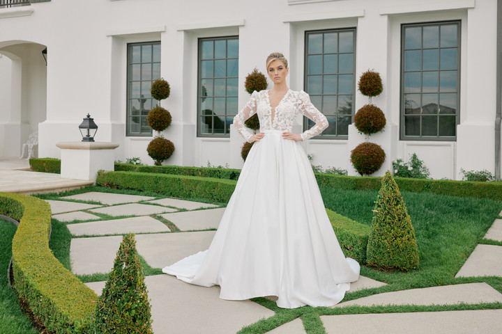 Nox Anabel JE1078 Illusion Long Sleeve Deep V-Neck Gown