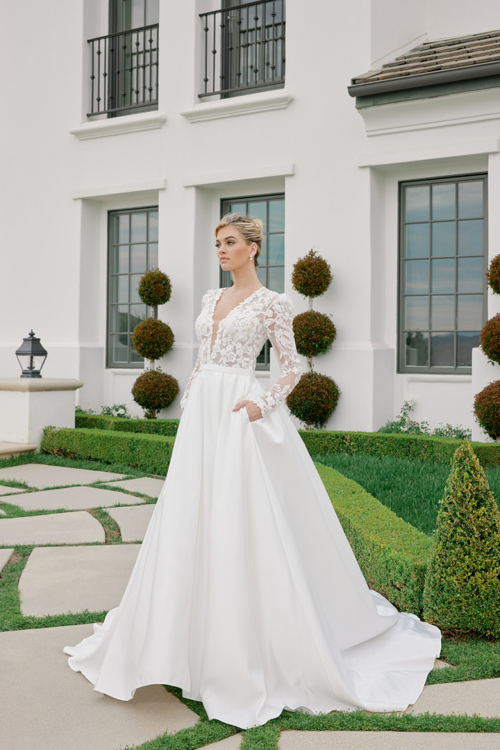 Nox Anabel JE1078 Illusion Long Sleeve Deep V-Neck Gown