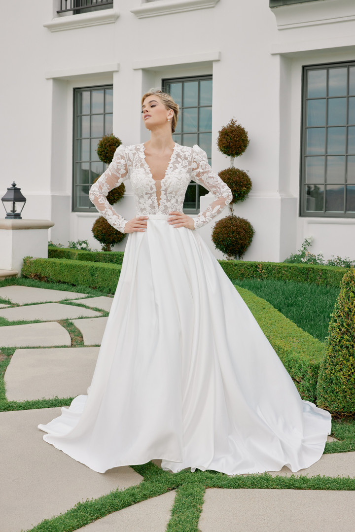 Nox Anabel JE1078 Illusion Long Sleeve Deep V-Neck Gown