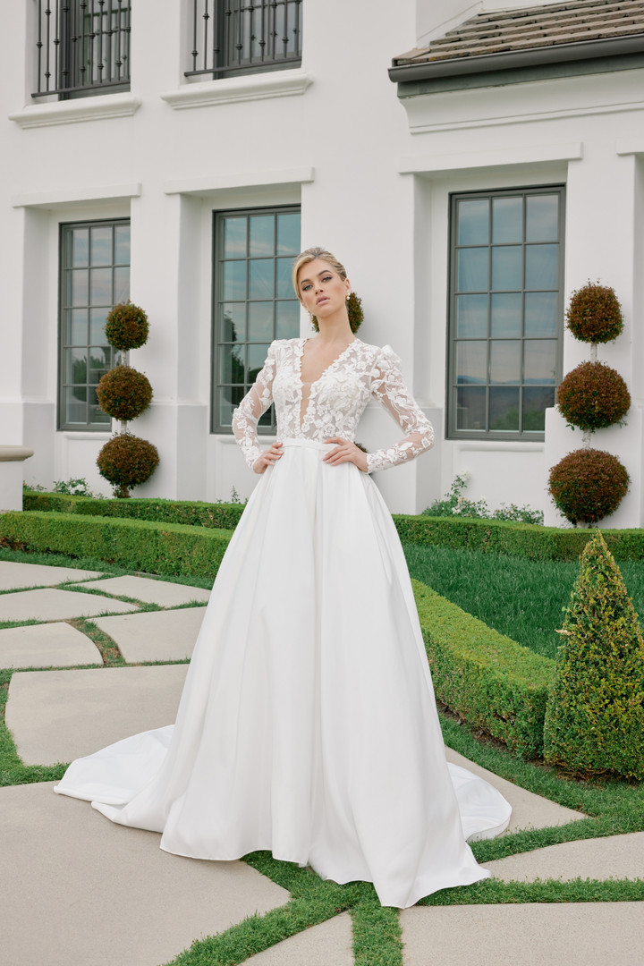 Nox Anabel JE1078 Illusion Long Sleeve Deep V-Neck Gown