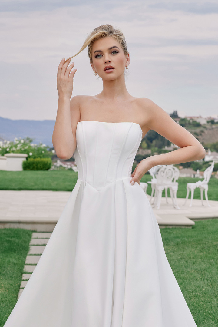 Nox Anabel JW1045 Satin Straight Neck Strapless Wedding Gown