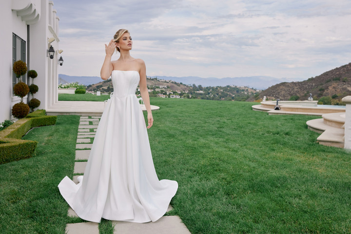 Nox Anabel JW1045 Satin Straight Neck Strapless Wedding Gown