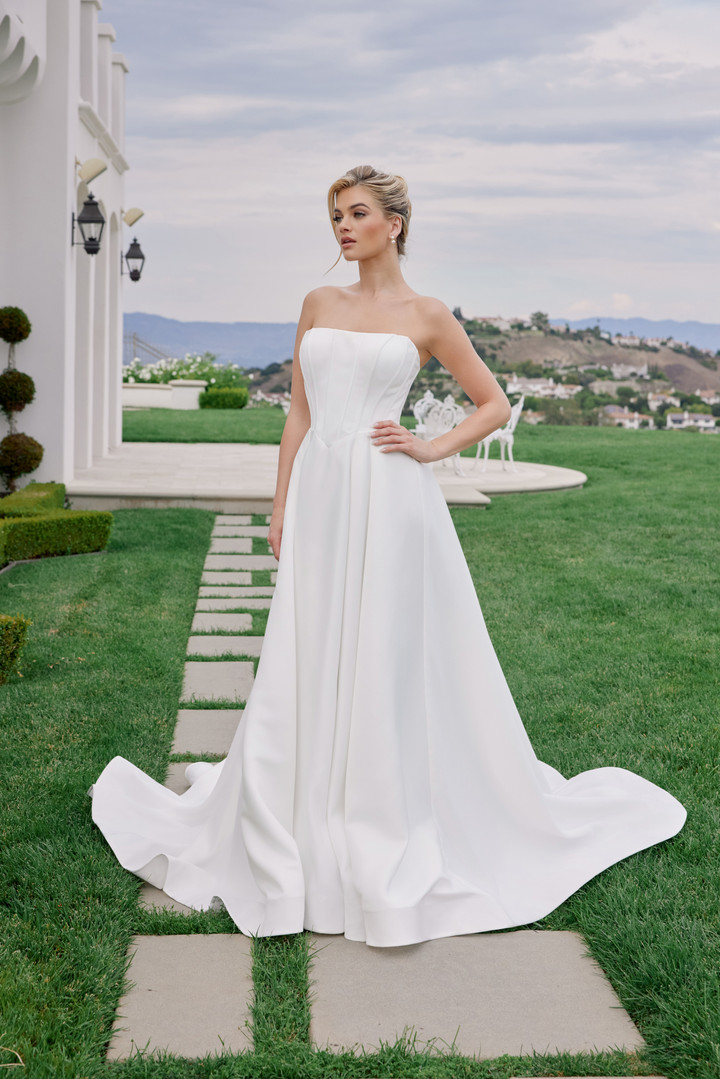 Nox Anabel JW1045 Satin Straight Neck Strapless Wedding Gown