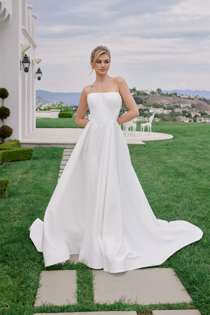 Nox Anabel JW1045 Satin Straight Neck Strapless Wedding Gown