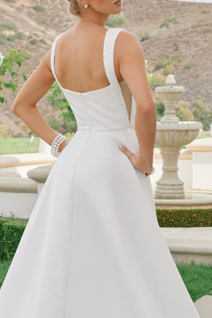 Nox Anabel JW1048 Satin Off Shoulder Sleeves Wedding Gown
