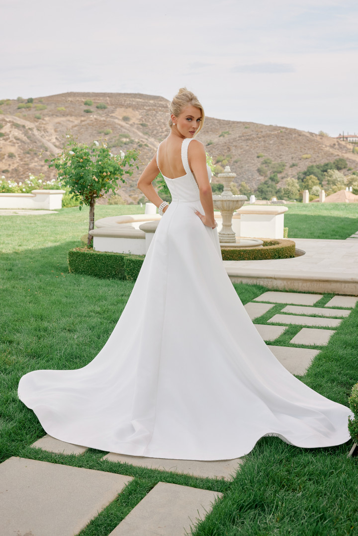 Nox Anabel JW1048 Satin Off Shoulder Sleeves Wedding Gown
