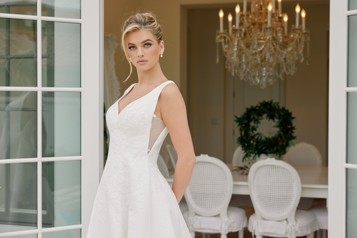 Nox Anabel JW1049 Satin V-Neckline Sleeveless Wedding Gown
