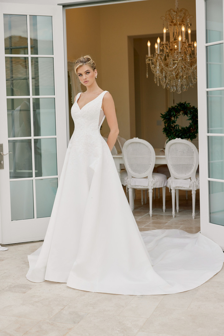 Nox Anabel JW1049 Satin V-Neckline Sleeveless Wedding Gown