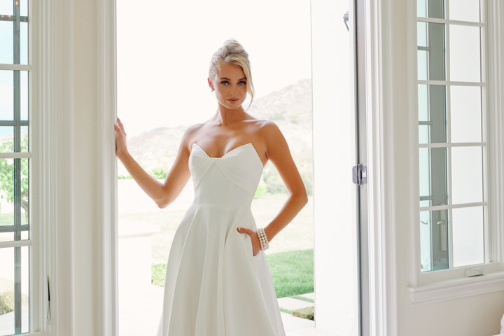 Nox Anabel JW1053 Satin Crossover Neckline Strapless Gown