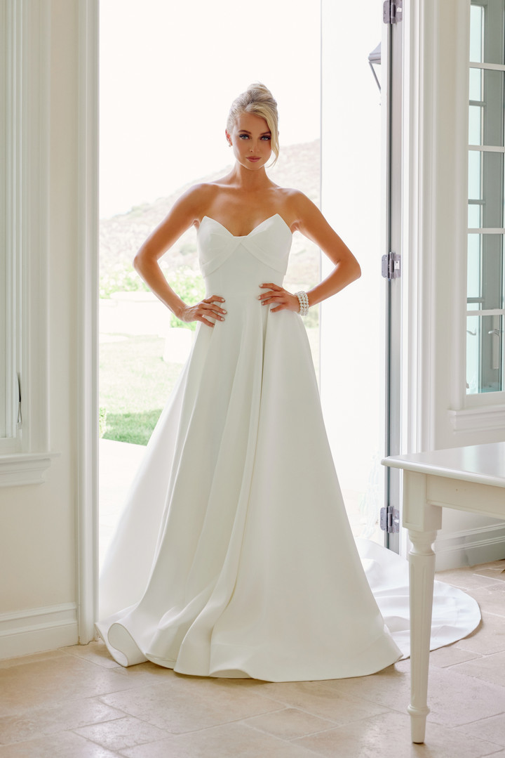 Nox Anabel JW1053 Satin Crossover Neckline Strapless Gown