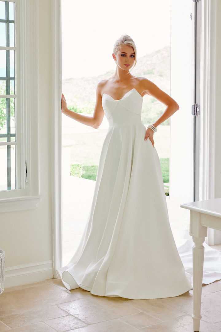 Nox Anabel JW1053 Satin Crossover Neckline Strapless Gown