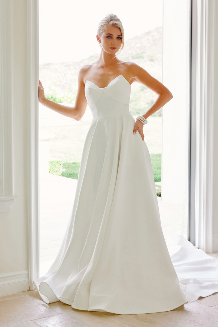 Nox Anabel JW1053 Satin Crossover Neckline Strapless Gown