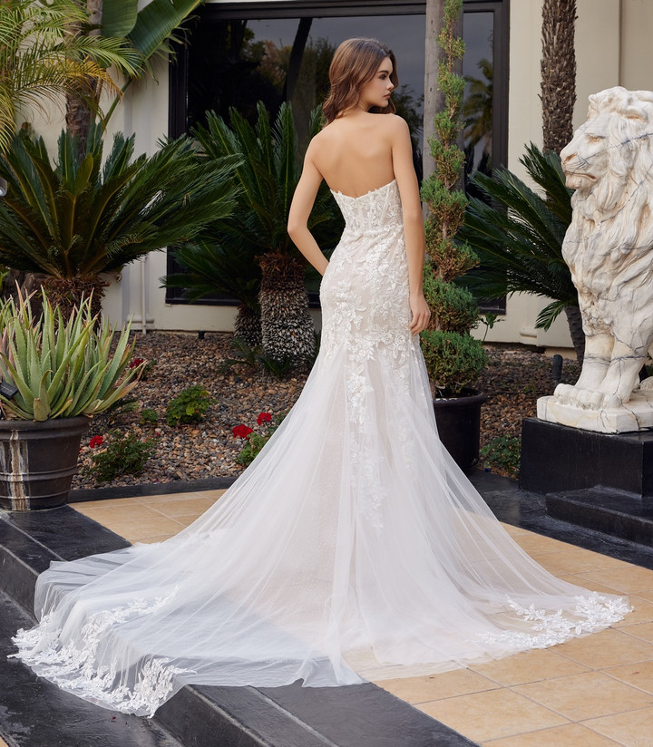 Nox Anabel JE1061L Beaded Floral Lace Strapless Long Gown