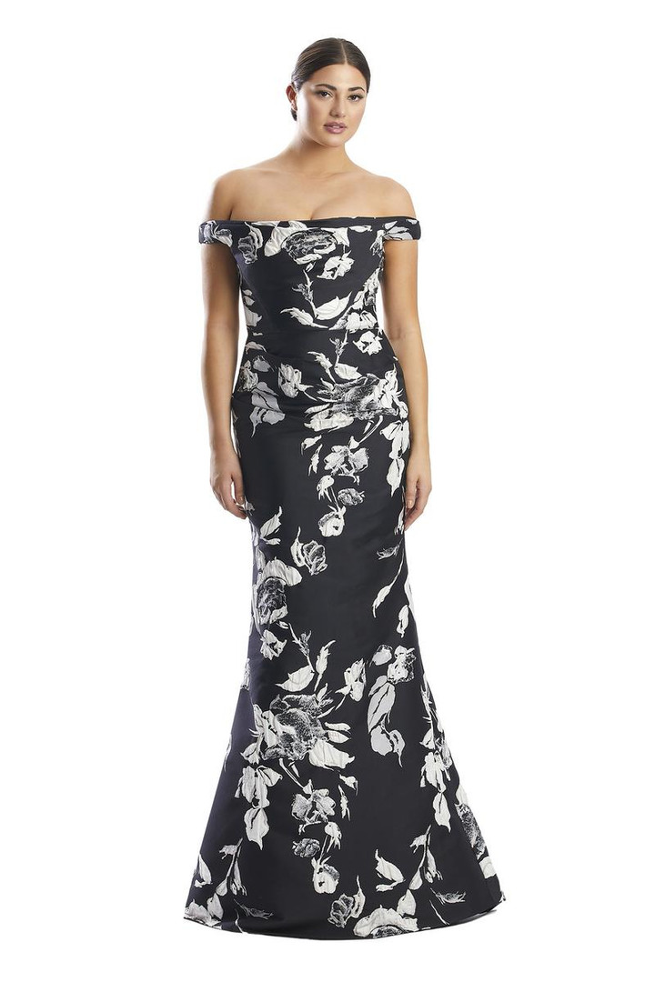 Alexander by Daymor 1791 Floral Print Off Shoulder Dress