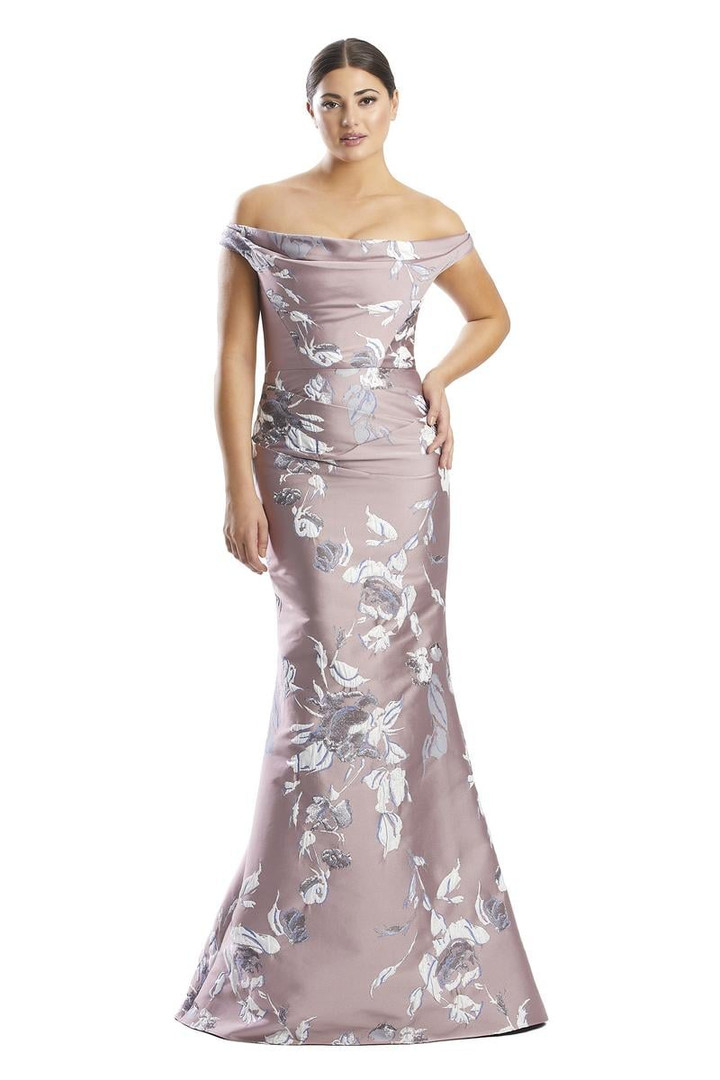 Alexander by Daymor 1791 Floral Print Off Shoulder Dress