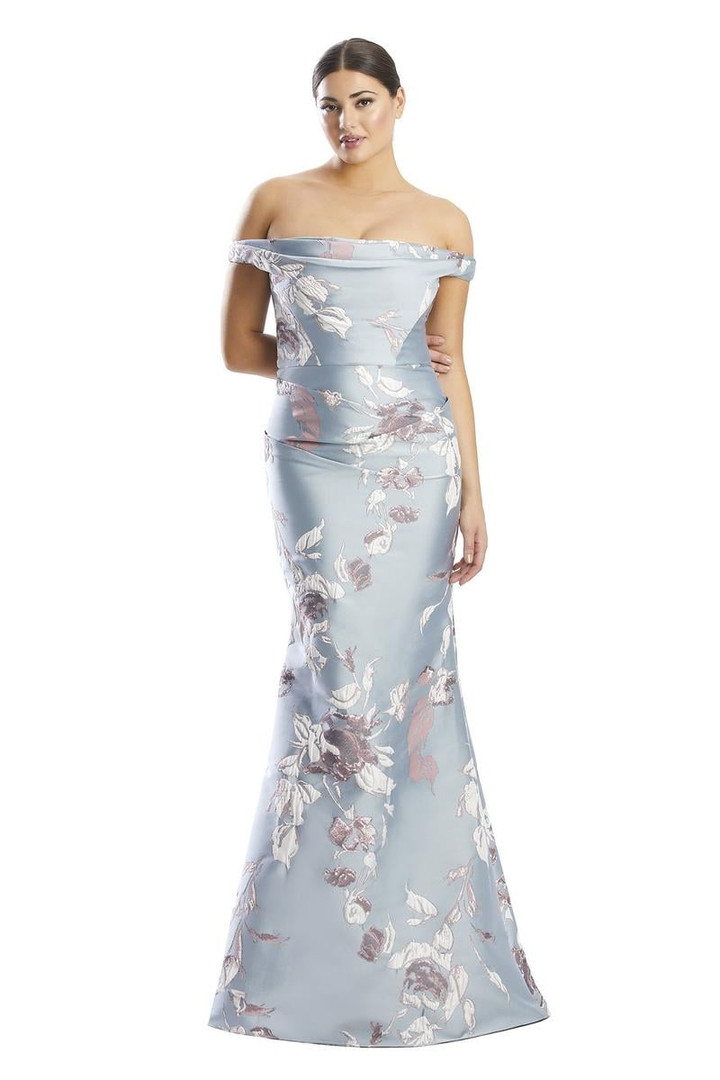 Alexander by Daymor 1791 Floral Print Off Shoulder Dress