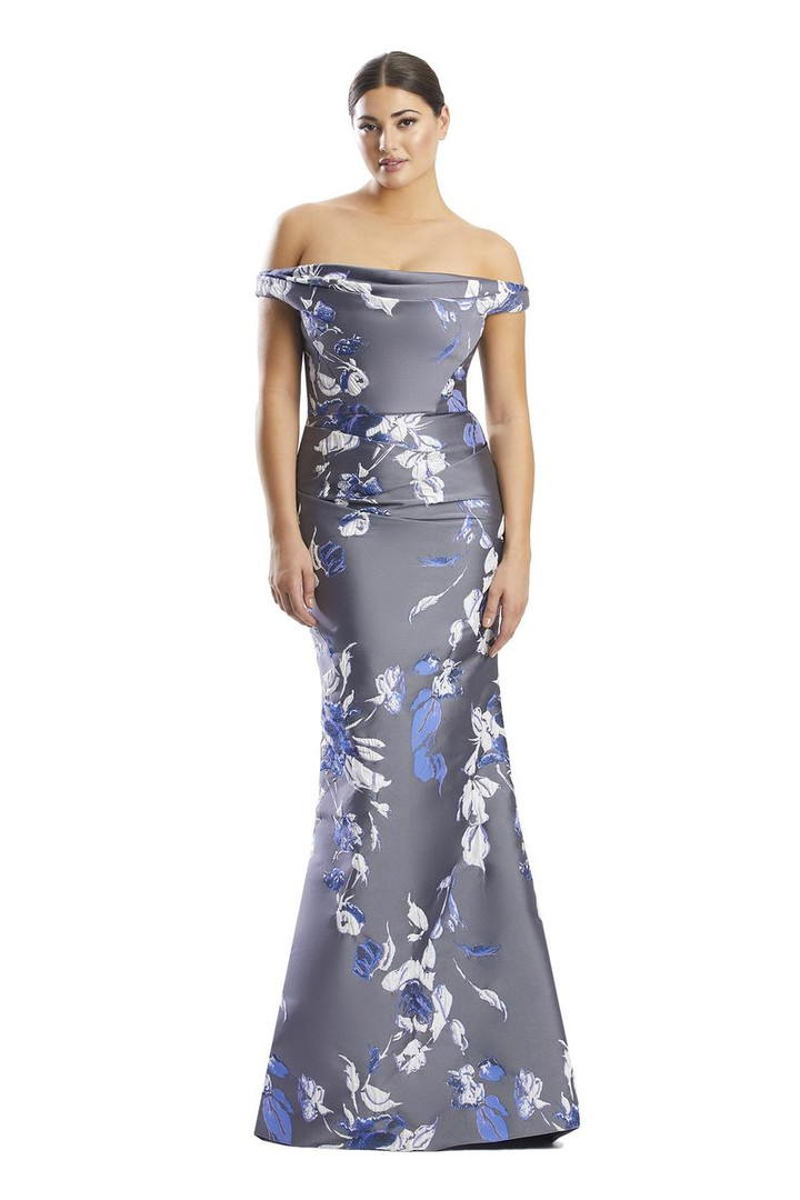 Alexander by Daymor 1791 Floral Print Off Shoulder Dress