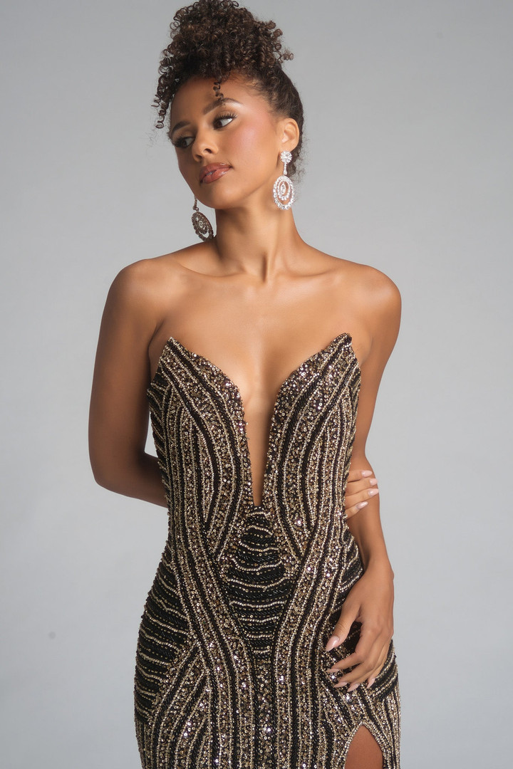 Portia and Scarlett PS25464C Beaded V-Neck Strapless Dress