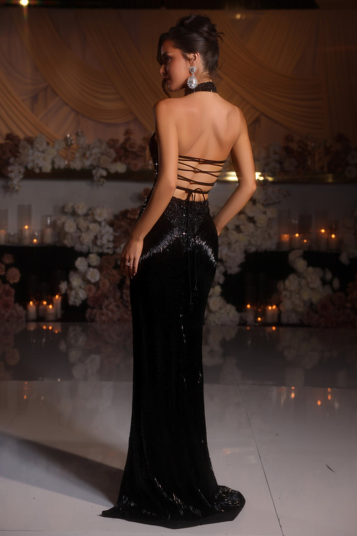 Portia and Scarlett PS25997C Beaded Halter Neck Long Dress