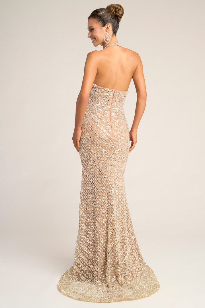 Portia and Scarlett PS26425C Beaded Halter Neck Long Dress