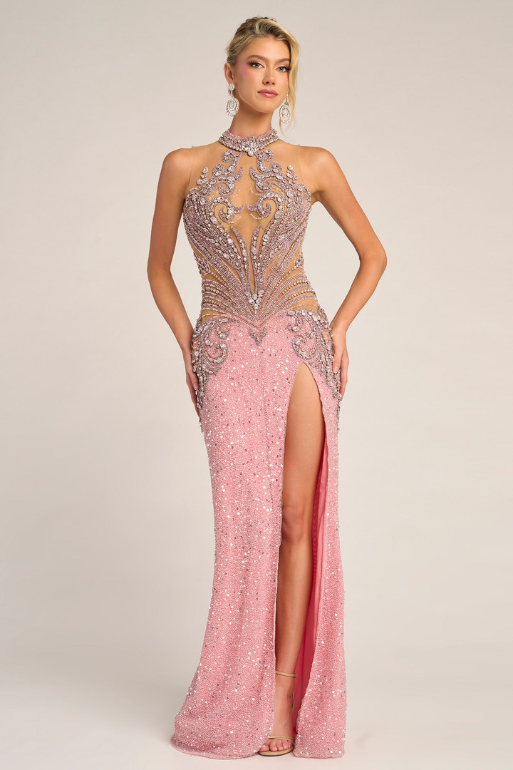 Portia and Scarlett PS26436C Beaded Halter Neck Long Dress