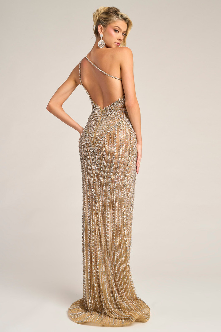 Portia and Scarlett PS26447C Beaded One Shoulder Slit Dress