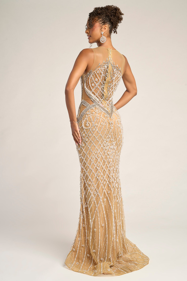 Portia and Scarlett PS26454C Beaded Illusion Neck Long Dress
