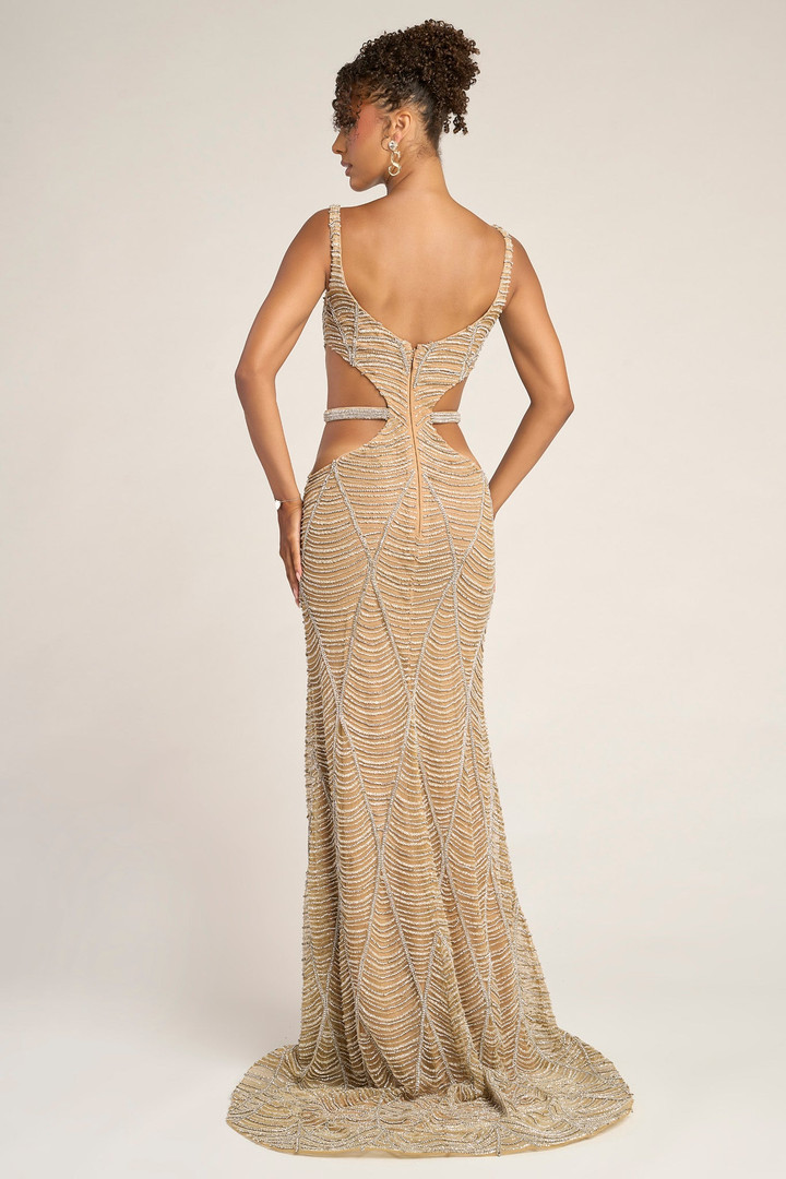 Portia and Scarlett PS26455C Beaded Straps Sleeve Long Dress
