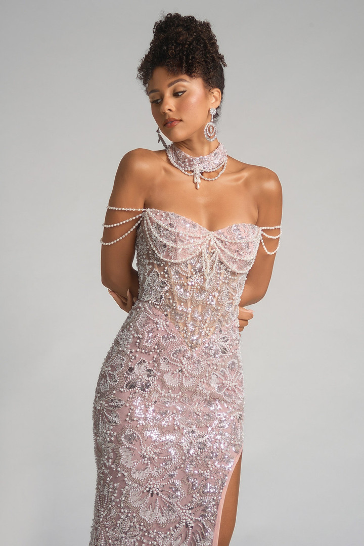 Portia and Scarlett PS26322E Embroidery Off Shoulder Dress