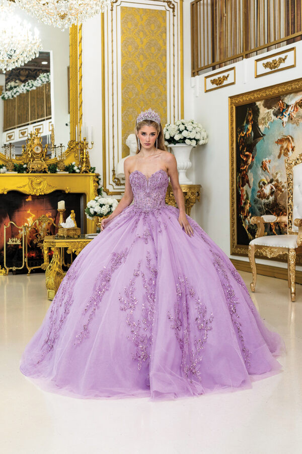 Dancing Queen 5026 Glitter Tulle Strapless Quinceanera Dress