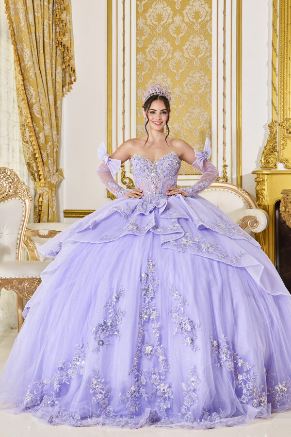 Dancing Queen 5129 Floral Beaded Sheer Bodice Ball Gown