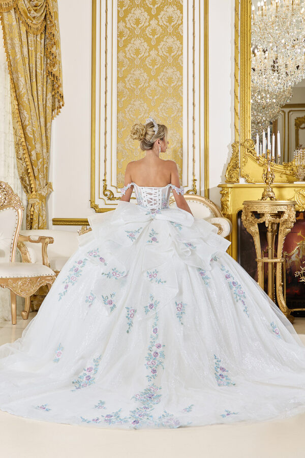 Dancing Queen 5147 Glitter Tulle Floral Off-Shoulder Gown