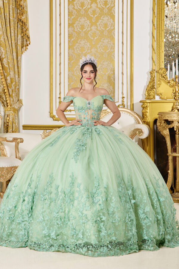 Dancing Queen 5065 3D Floral Off-Shoulder Quinceanera Dress