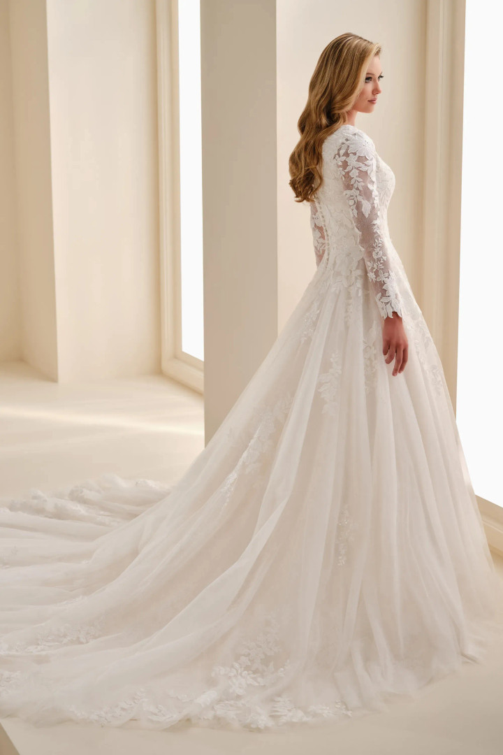 Modest by Mon Cheri MOD346 Sequin Tulle Long Sleeve Gown