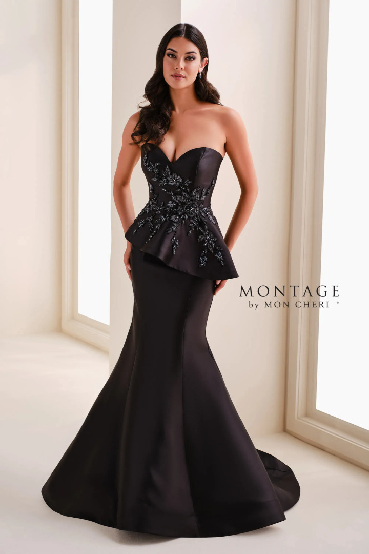 Montage by Mon Cheri M4208MKD Lace Mikado Strapless Gown