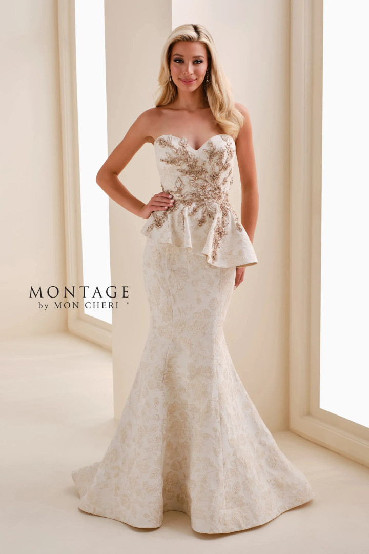 Montage by Mon Cheri M4208BRCD Brocade Beads Strapless Gown
