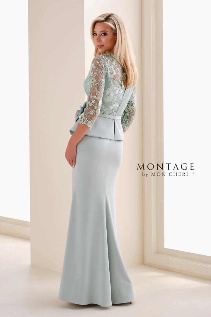 Montage by Mon Cheri M4209 Crepe Satin Lace Sleeves Gown