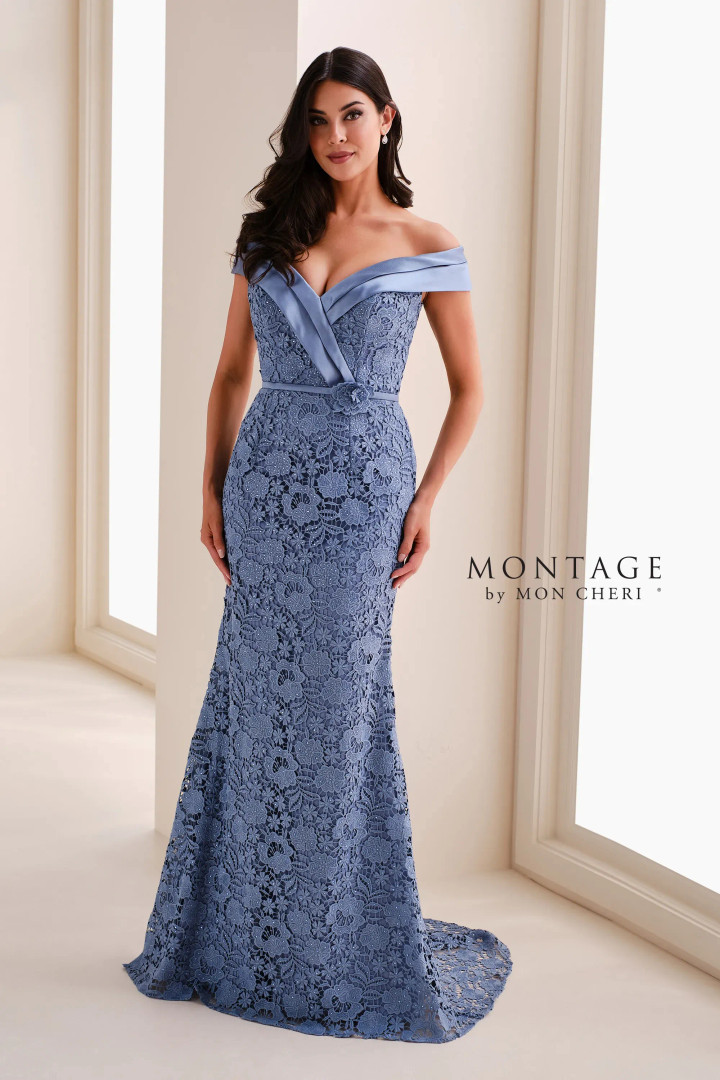 Montage by Mon Cheri M4213 Venise Lace Mikado V-Neck Gown